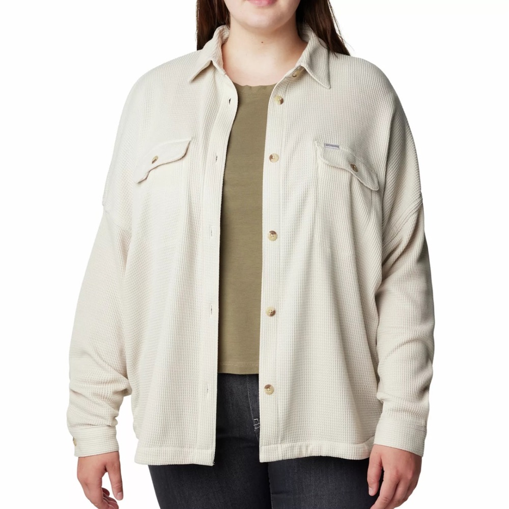 Columbia Holly Hideaway Waffle Knit Shirt Jacket Tan / Beige Size Large